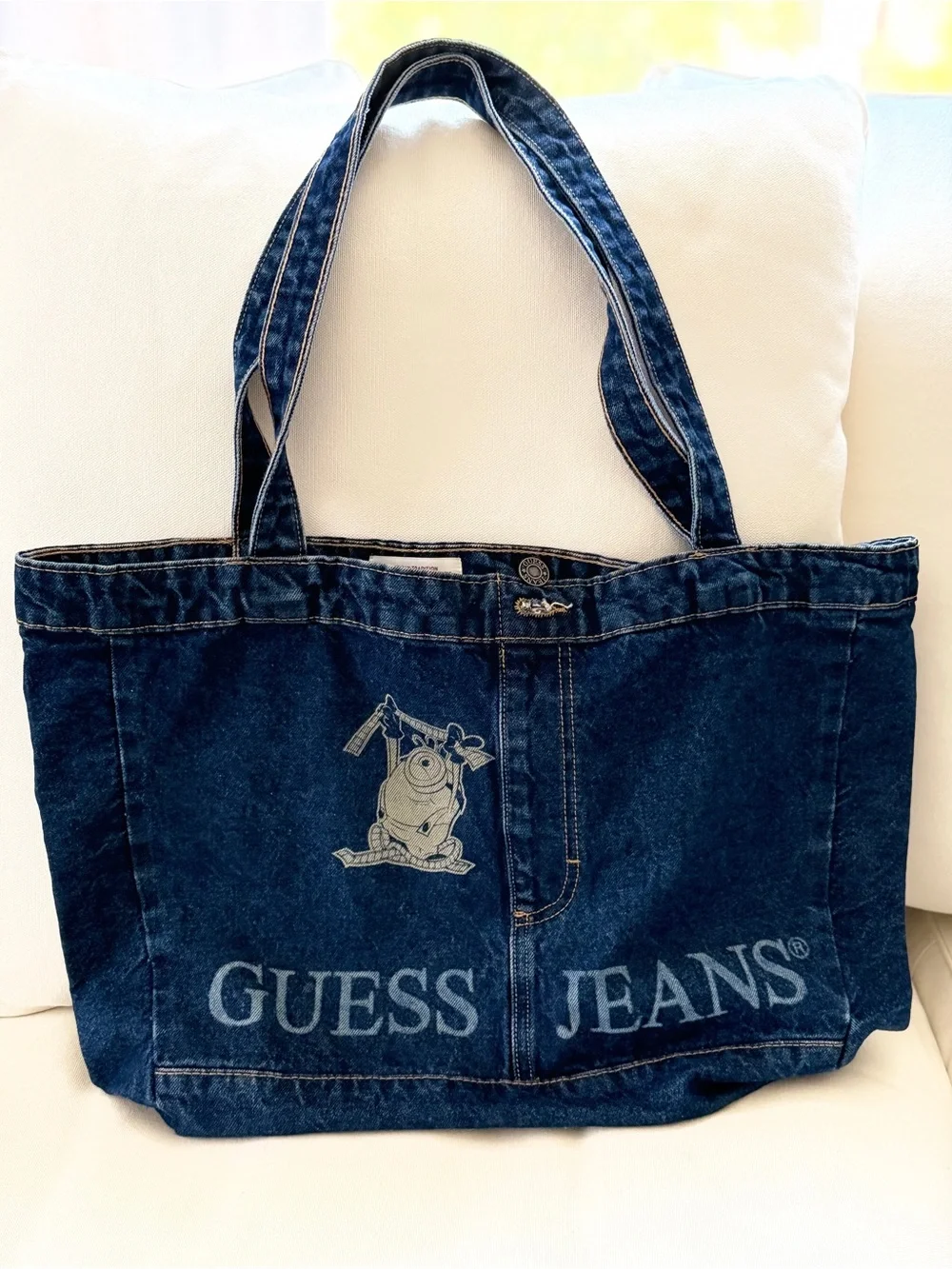 2026 Limited Edition Guess Jeans x Minions / Denim Tote Bag in Dark Blue